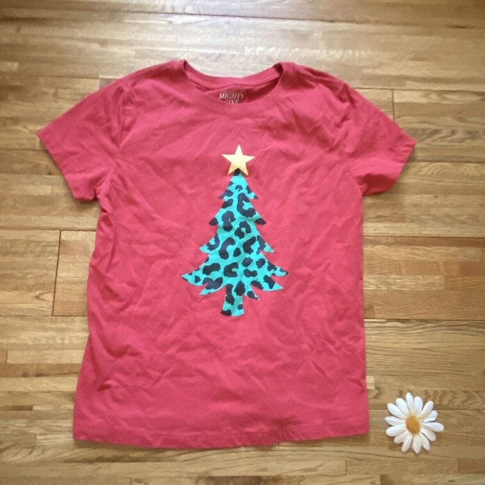 Mighty‎ Fine Christmas Leopard Tree Shirt Sleeve Shirt Size M